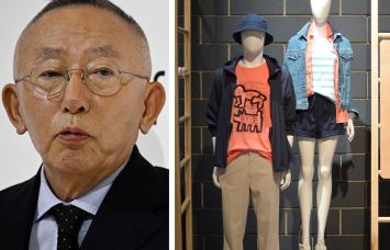 UNIQLO President and founder Tadashi Yanai and a Uniqlo store display.