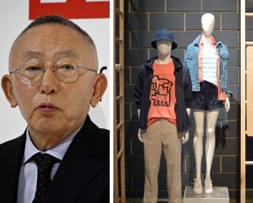UNIQLO President and founder Tadashi Yanai and a Uniqlo store display.