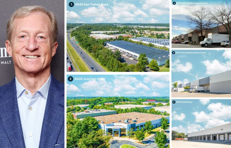 Galvanize Real Estate founder Tom Steyer, 6940 San Tomas Road (1), 9045 Junction Drive (2); 8335-8373 Ardwick Ardmore Road (3); 8375-8413 Ardwick Ardmore Road (4); 6500 Sheriff Road (5).