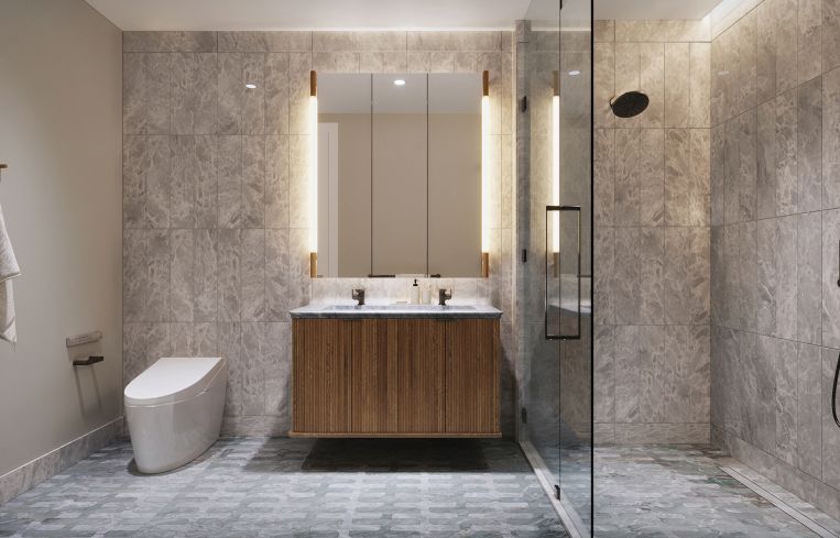 The bathrooms feature showers, soaking tubs and motion sensor toilet seats.