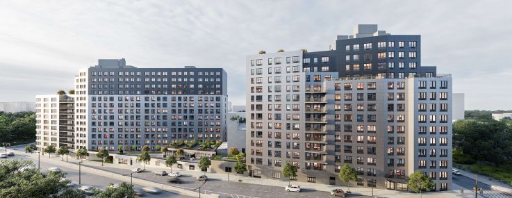 A rendering of 261 and 315 Grand Concourse multifamily project in the Bronx.