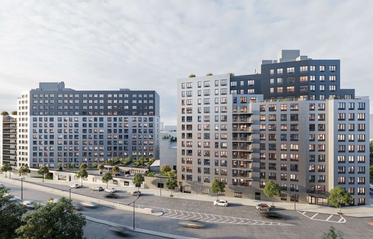 A rendering of 261 and 315 Grand Concourse multifamily project in the Bronx.