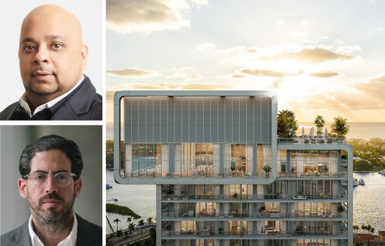 Tyko Capital's Adi Chugh (top), Terra Group's David Martin (bottom), and a rendering of Mr. C Hotel and Residences West Palm Beach.