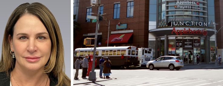 Colliers's Andrew Jacobs (top) and Jackie Chesler (bottom), and Triangle Junction at 1600 Flatbush Avenue, Brooklyn.