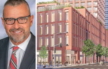 Seaport Entertainment Group CEO, President and Chairman Anton Nikodemus, and a rendering of the proposed project at 250 Water Street.