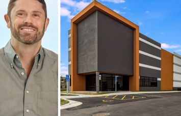 Fundrise CEO Ben Miller and a warehouse in Springfield, Va. that's part of the portfolio.