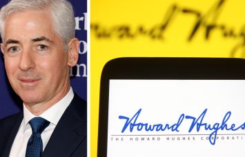 Bill Ackman, founder and CEO of Pershing Square Capital, and the Howard Hughes logo displayed on a phone screen.