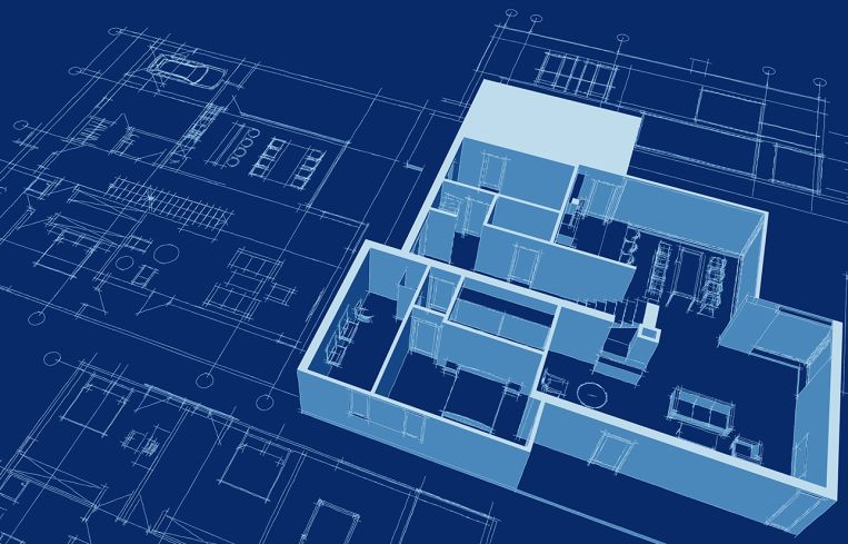 A 3rd set of walls coming out of a blueprint.