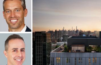 Cushman & Wakefield’s Brad Domenico (top) and Gideon Gil (bottom), and The Motto, a 264-unit multifamily apartment complex that opened in the Bronx in 2023.