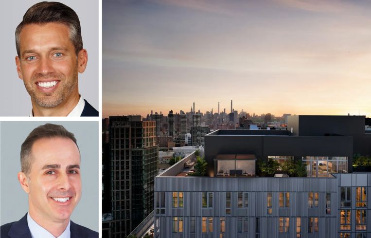 Cushman & Wakefield’s Brad Domenico (top) and Gideon Gil (bottom), and The Motto, a 264-unit multifamily apartment complex that opened in the Bronx in 2023.