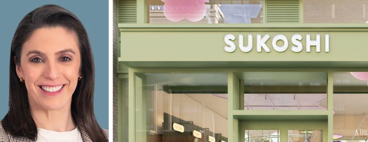 CBRE's Cassie Durand (top) and Aylin Gucalp (bottom), and a Sukoshi store.