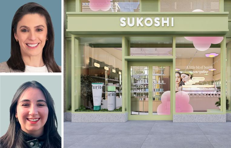 CBRE's Cassie Durand (top) and Aylin Gucalp (bottom), and a Sukoshi store.