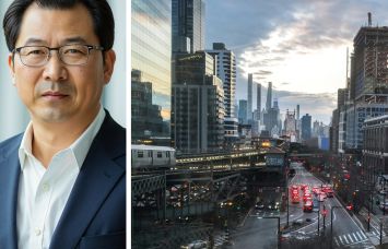 Chris Jiashu Xu, president of United Construction, and the Long Island City neighborhood of Queens.