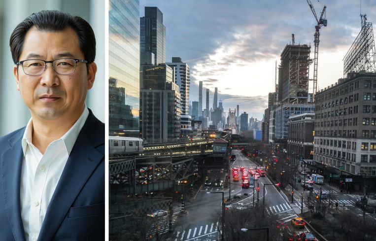 Chris Jiashu Xu, president of United Construction, and the Long Island City neighborhood of Queens.