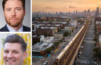 First Citizens Bank's Chris Niederpruem (top), RIPCO's James Murad (bottom), and dthe 7 train traveling through Queens with Manhattan in the background.