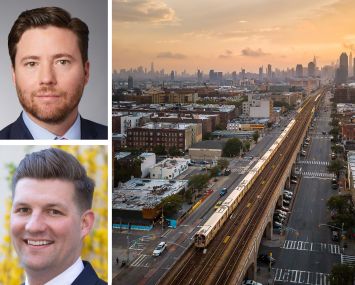First Citizens Bank's Chris Niederpruem (top), RIPCO's James Murad (bottom), and dthe 7 train traveling through Queens with Manhattan in the background.