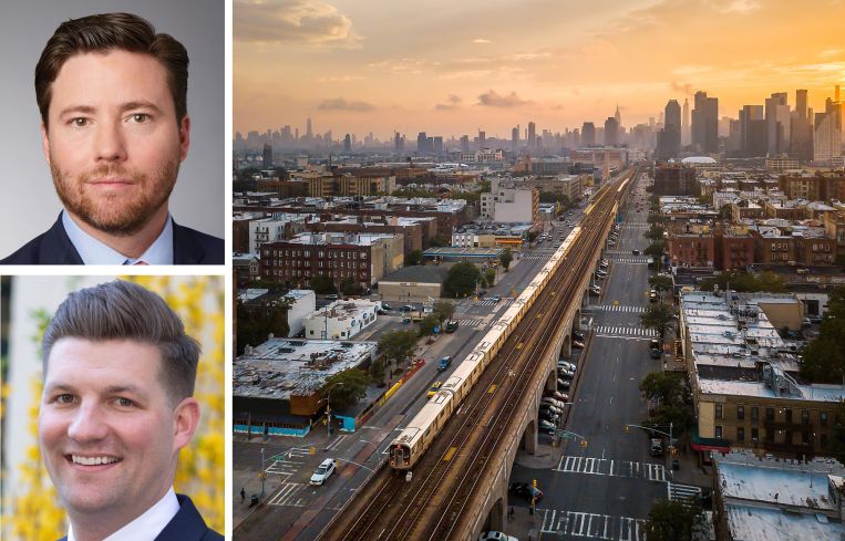 First Citizens Bank's Chris Niederpruem (top), RIPCO's James Murad (bottom), and dthe 7 train traveling through Queens with Manhattan in the background.