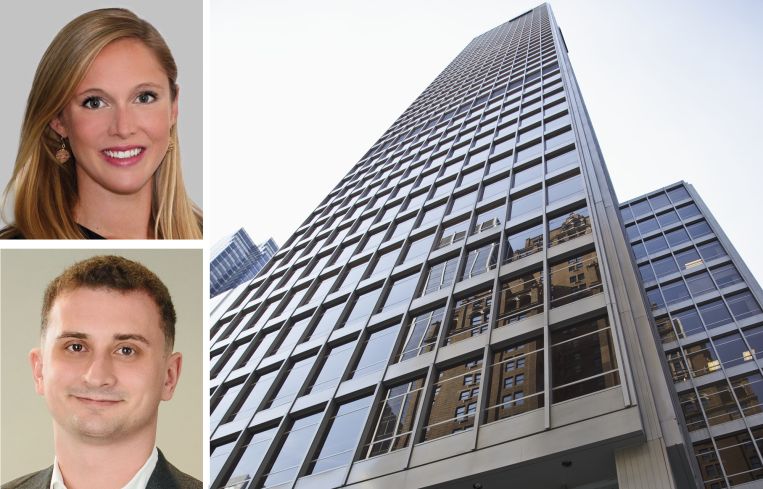 JLL's Christine Colley (top) and Lance Yasinsky (bottom) and 1330 Avenue of the Americas.