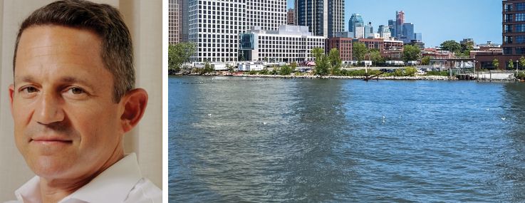 David Dishy of LXMD (top), Matt Schwartz, Co-CEO of The Domain Companies (bottom), and the Greenpoint, Brooklyn, waterfront.