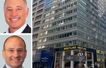 CBRE's David Hollander (top) and Gregg Rothkin (bottom) and 575 Madison Avenue.