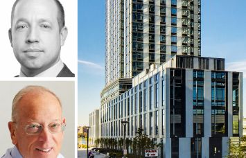 Greystone's Drew Fletcher (top), Douglaston Development's Jeff Levine (bottom) and 1 North Fourth Street, Brooklyn.