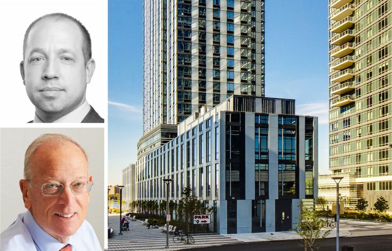 Greystone's Drew Fletcher (top), Douglaston Development's Jeff Levine (bottom) and 1 North Fourth Street, Brooklyn.