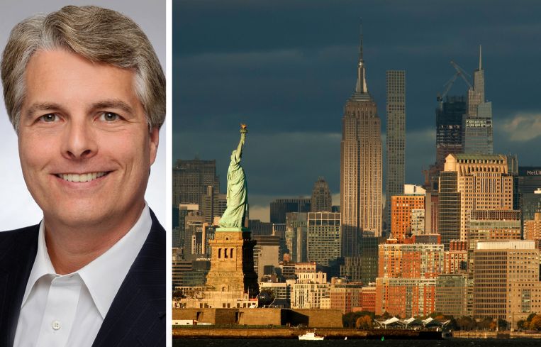 Equity Residential President and CEO Mark Parrell and the Manhattan skyline.