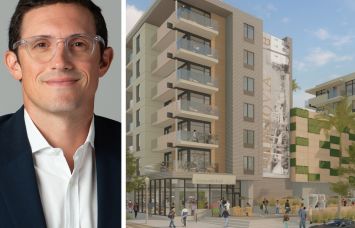 Affinius Capital's Eric Cohen and a rendering of The Monroe planned for 127 West Pomona Avenue in Monrovia, Calif
