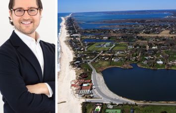Eric Goodman of Goodman Capital and an aerial view of Southampton, New York.