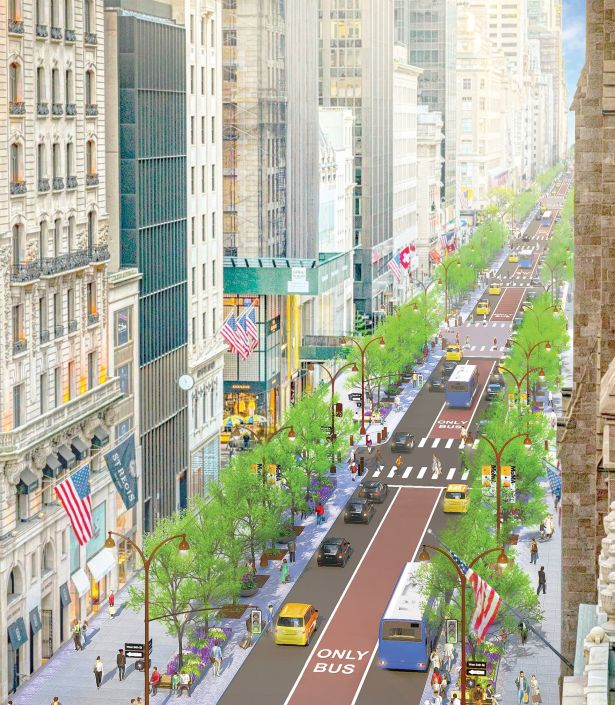 A rendering showing the bird's eye view of planned changes to Fifth Avenue.