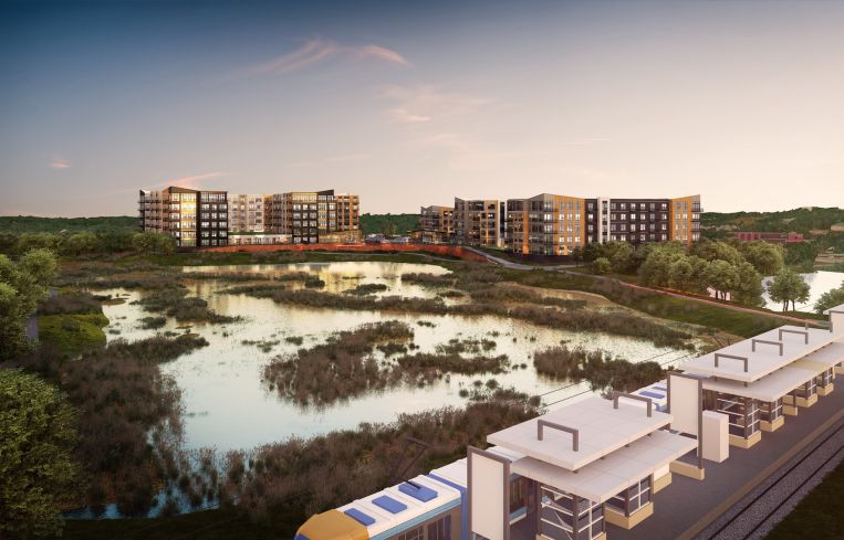 Rendering of The Fox and The Grouse, a 188-unit multifamily complex in the Golden Triangle district of Eden Prairie, Minn.