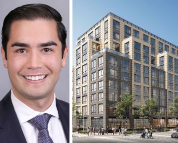 Rosenwach Group's Henry Rosenwach and a rendering of a proposed conversion of LaGuardia Shopping Center to a mixed-use property.