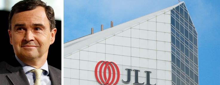 JLL CEO Christian Ulbrich and a JLL office building.