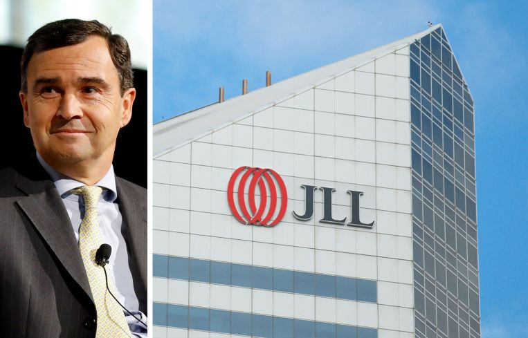JLL CEO Christian Ulbrich and a JLL office building.