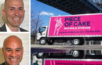 Knickerbocker Realty Group's Jacques Wadler (top) and Vincent Lopez (bottom), and a Piece of Cake Moving & Storage truck.