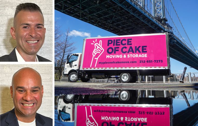 Knickerbocker Realty Group's Jacques Wadler (top) and Vincent Lopez (bottom), and a Piece of Cake Moving & Storage truck.