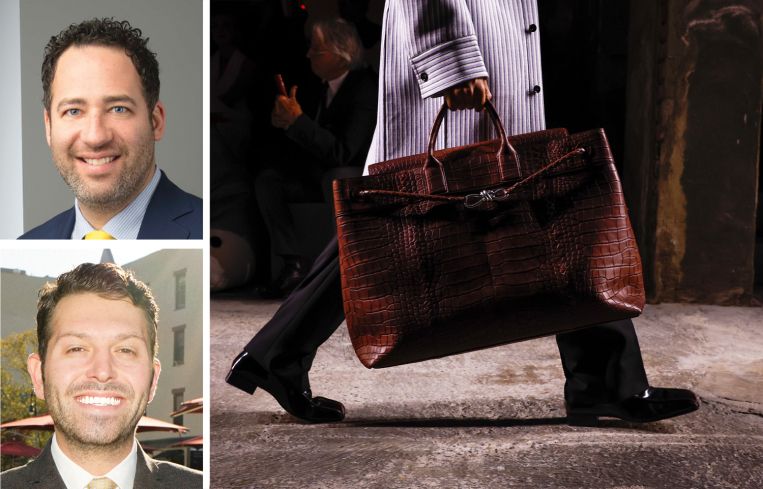 Aurora Capital's Jared Epstein (top) and Jake Bank (bottom), and a model walking the runway in a Bottega Veneta fashion show.