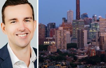 Jared Koeck, CoStar Group associate director of market analytics, and Brooklyn's skyline.