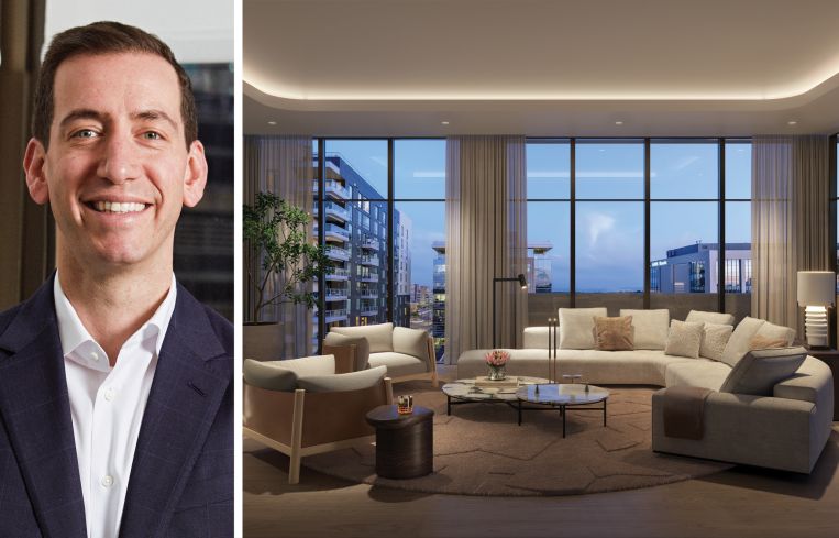 Jason Bordenick, partner at Maxim Capital, and a conceptual rendering of Waldorf Astoria Residences Denver Cherry Creek.