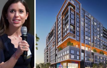 Clearline Real Estate's Jenny Bernell and a rendering of 2000 North Miami Avenue, Miami.