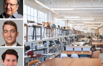 Industry City's Jim Somoza (top), Cushman & Wakefield's Jason Greenstone (center) and Justin Royce (bottom), and the Design Within Reach at Industry City in Brooklyn.