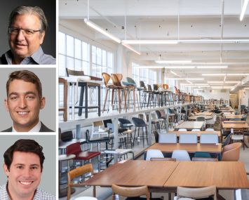 Industry City's Jim Somoza (top), Cushman & Wakefield's Jason Greenstone (center) and Justin Royce (bottom), and the Design Within Reach at Industry City in Brooklyn.