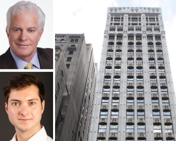 Resolution Real Estate's John Thompson (top) and Justin Gentile (bottom) and 18 East 41st Street.