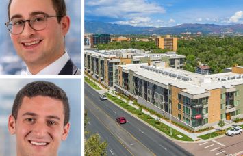 Dwight Capital's Jonathan Pomper (top) and Jack Tawil (bottom), and Plaza at Pikes Peak apartment complex in Colorado Springs, Colo.