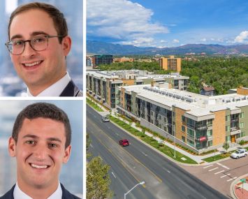 Dwight Capital's Jonathan Pomper (top) and Jack Tawil (bottom), and Plaza at Pikes Peak apartment complex in Colorado Springs, Colo.