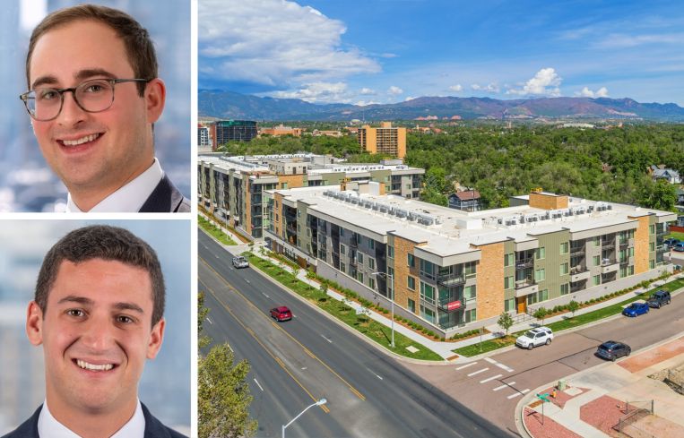 Dwight Capital's Jonathan Pomper (top) and Jack Tawil (bottom), and Plaza at Pikes Peak apartment complex in Colorado Springs, Colo.