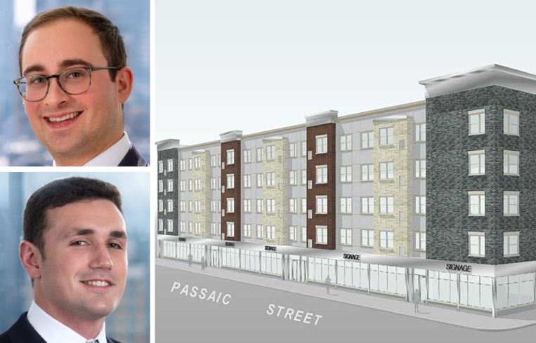 Dwight Capital's Jonathan Pomper (top) and Noah Greenwald (bottom), and a rendering of the Station at Passaic at 99-11 Passaic Street in Passaic, N.J.