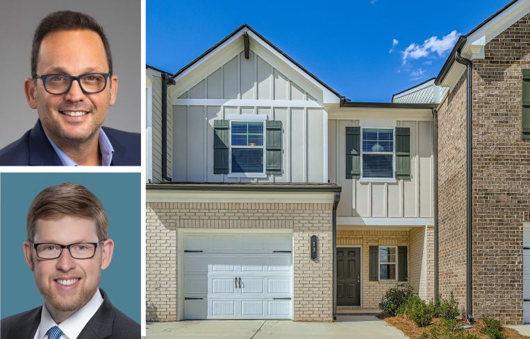 Jordan Kavana (top) and John Isakson (bottom) of ARK Homes for Rent, and a home from The Station at Kentmere, Auburn, Ga.