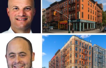 Citigroup's Joseph Dyckman (top left), Filler Capital's Isaac Filler (bottom left), and renderings of 76 East 1st Street (top center), 210 Rivington Street (bottom center), and 2848 Brighton 7th Street, Brooklyn (right).