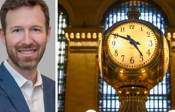 JLL's Kevin Kelly and a clock in Grand Central Station.